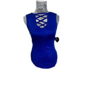 NWT Splash Women's Criss Cross Front Sleeveless Tank Top Shirt Blue Medium